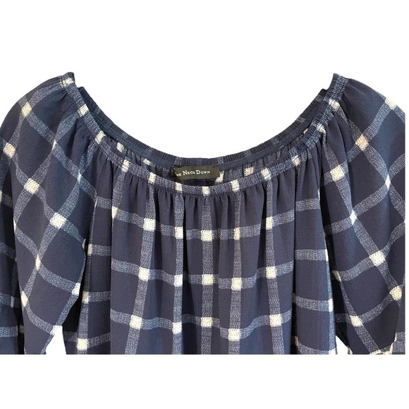 THE NECK DOWN, by CHICOS, WOMENS, BLUE PLAID TOP. PEASANT STYLE NECKLINE. SIZE S - Picture 3 of 6